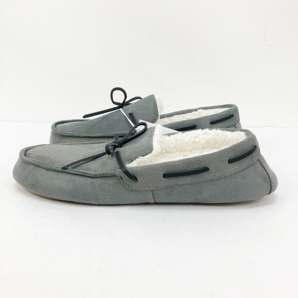 Nordstrom Rack Mens Bonfire Moccasin Slippers XL 13-14 Gray Faux Sherpa NWT - Picture 6 of 9